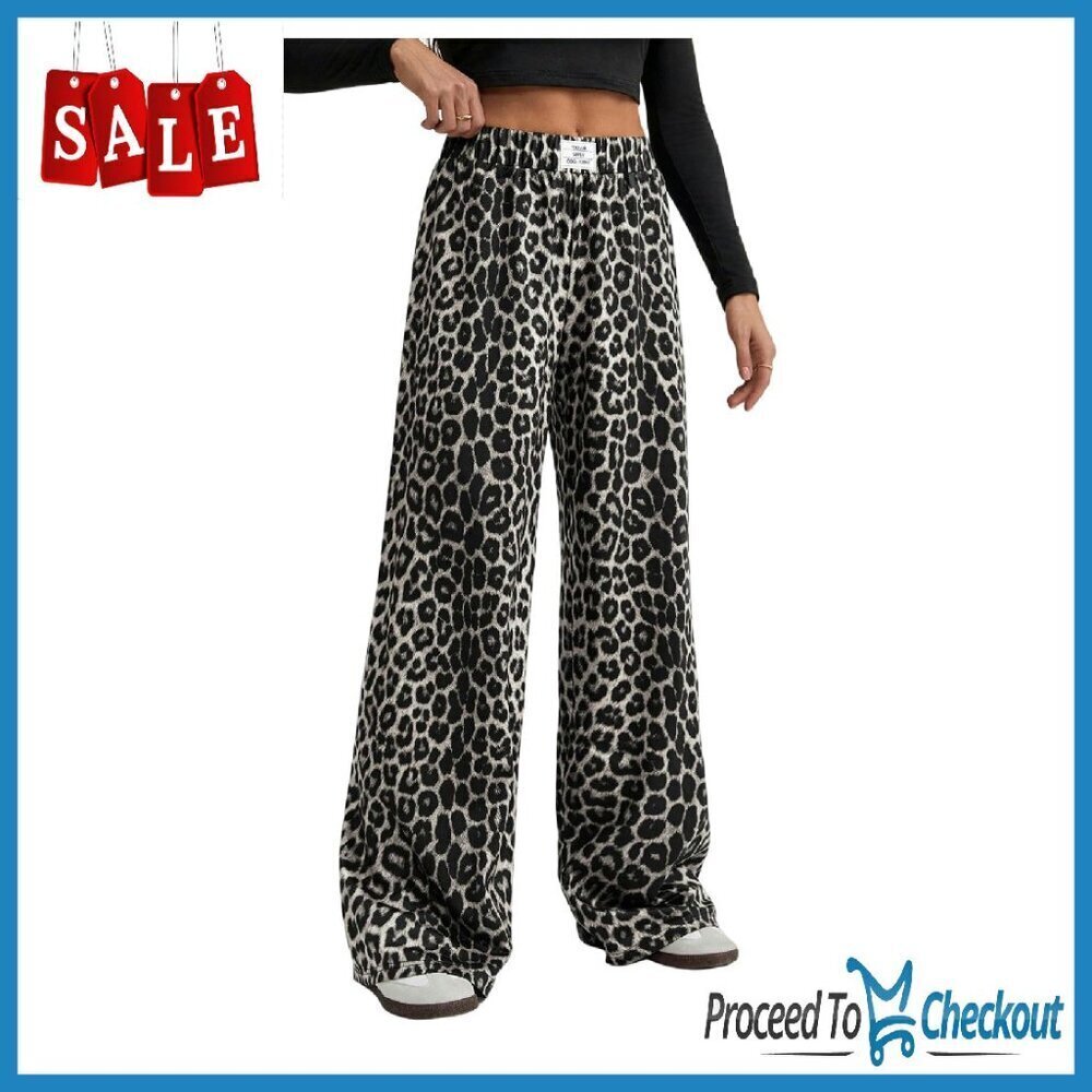 Wide Leg Pants Elastic Waist Casual Trousers Medium Stretch Fabric